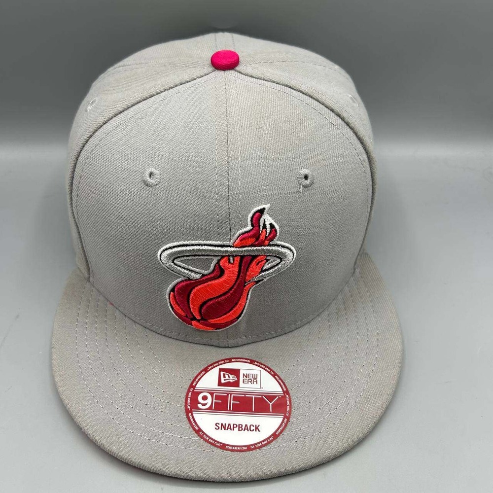 Miami Heat NBA Hat Men Gray Pink Embroidered Mitchell & Ness Snap Back Cap